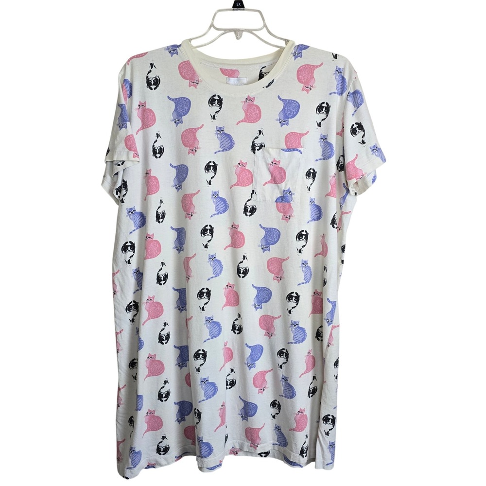 Vintage Simply Basic Cat Night Shirt One Size Fits Most Cotton Graphic Sleepwear